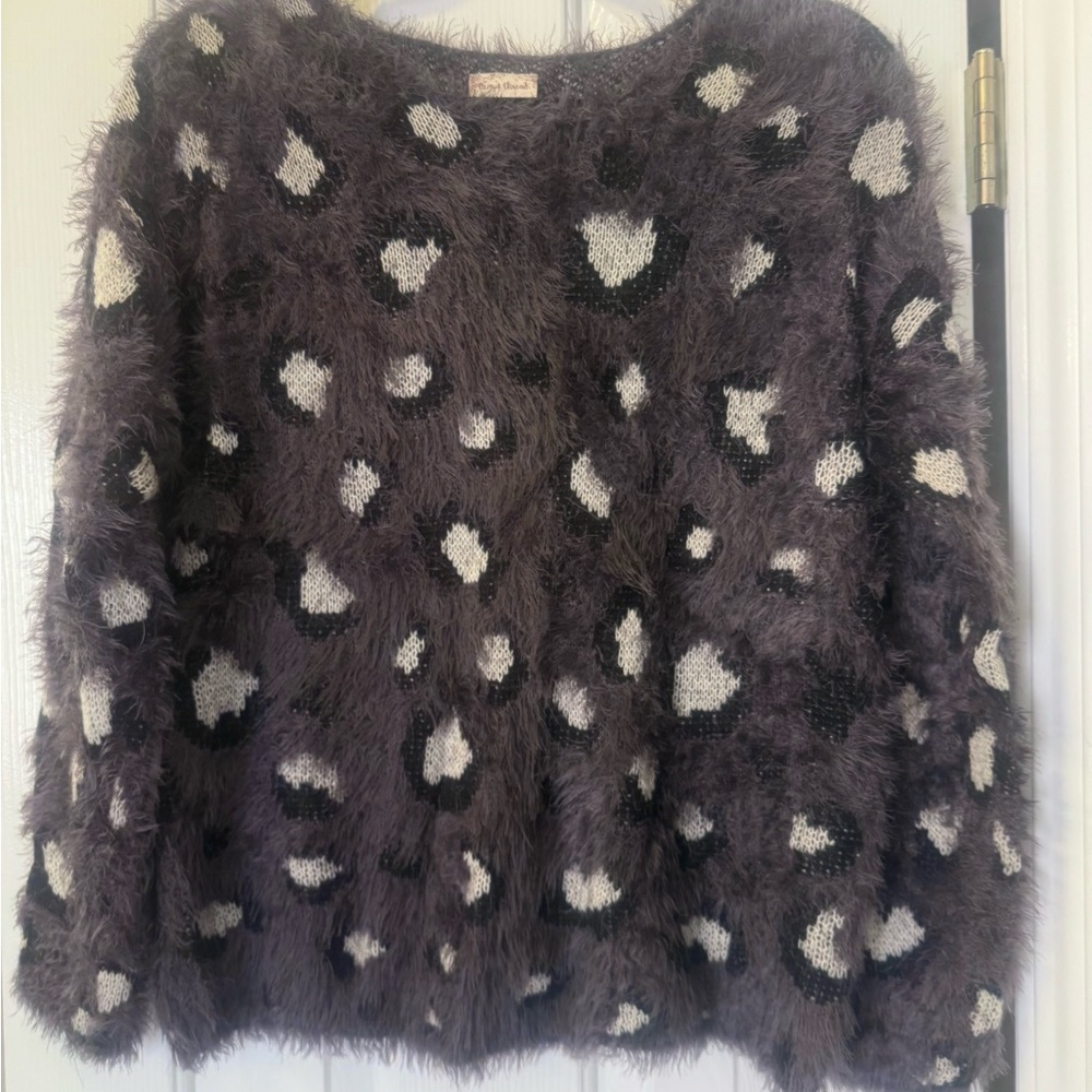 Hem & Thread Purple Fuzzy Animal Print Sweater